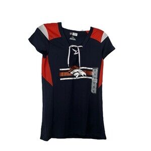 Denver Broncos Team Apparel Women's Jersey V-Neck Criss Cross Lace Up Size Small